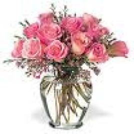 12 Pink Roses In Vase